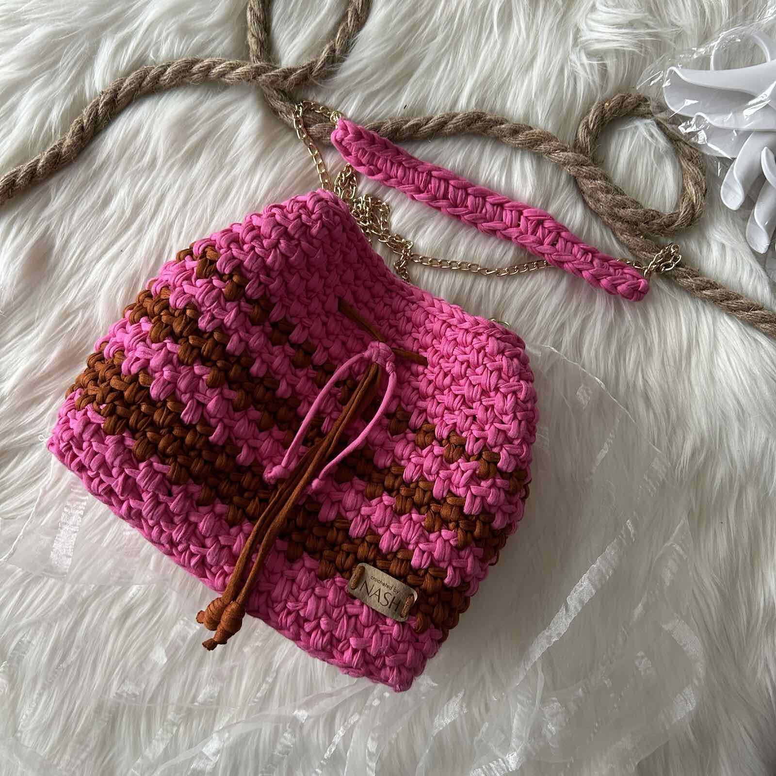 torebka na szydełku city bag róż i rudy